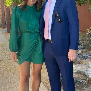 Emerald green long sleeve satin dress